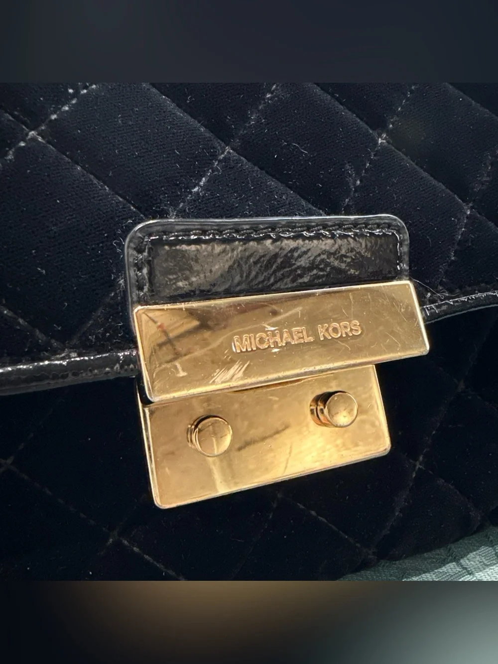 Michael Kors Black Velvet Quilted Bag with Gold Hardware